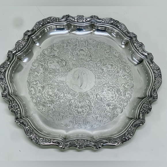 1972 Vtg International Silver Countess “D” Inscribed Ornate Wedding Platter - Picture 5 of 16